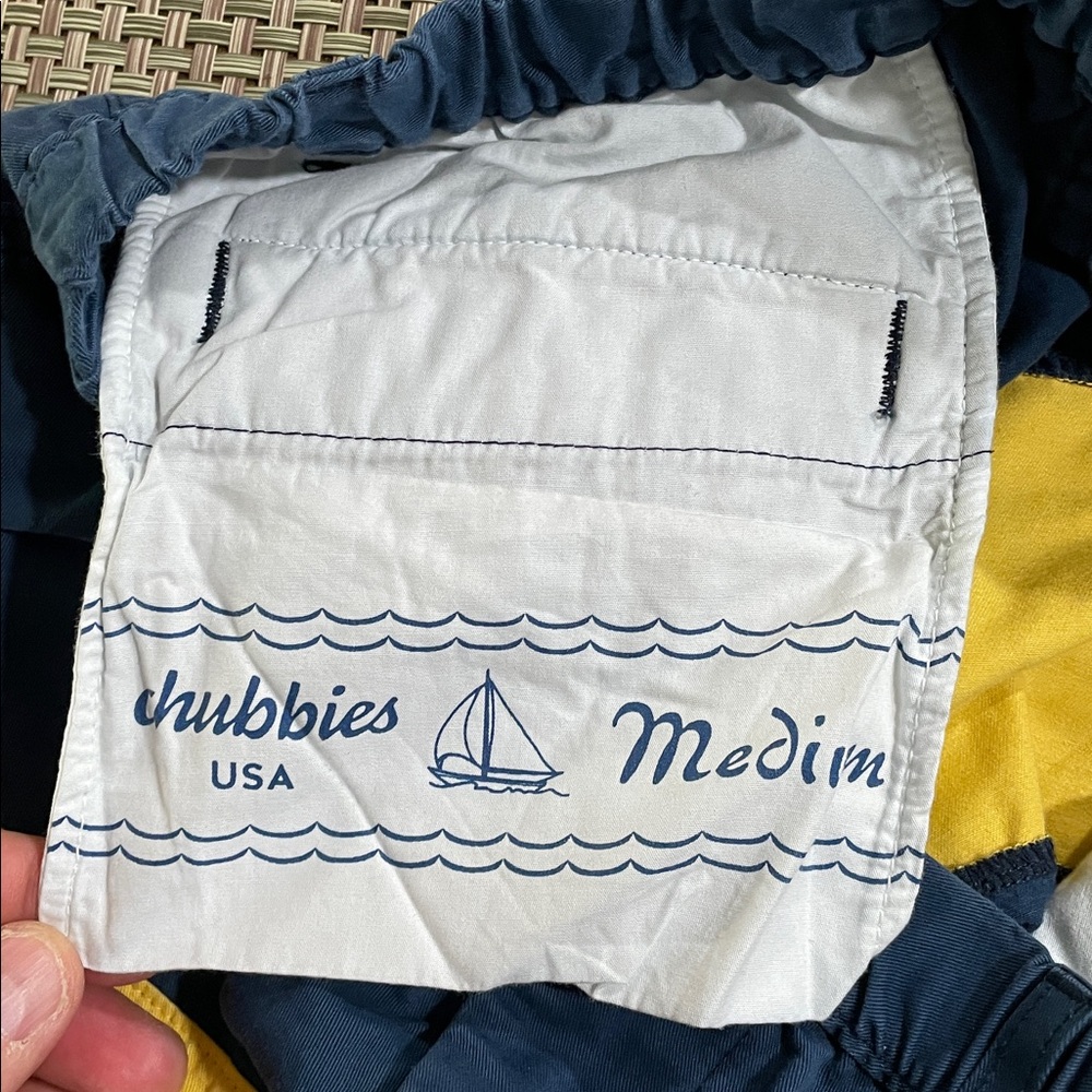 Chubbies Navy and Yellow Flat Front Shorts - Picture 4 of 5